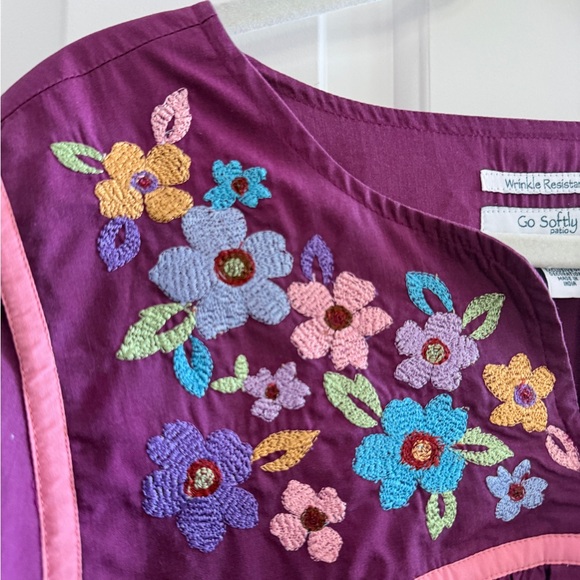 Go Softly Patio Dress LARGE Full Zip W/pockets Purple Embroidered EXC - Picture 4 of 8
